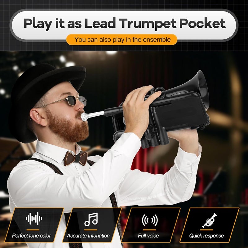 PAMPET DOLPHIN Pocket Trumpet Plastic Bb Trumpet Standard Trumpets for Student Beginner Bb Trumpets Instrument (Black) - Image 4